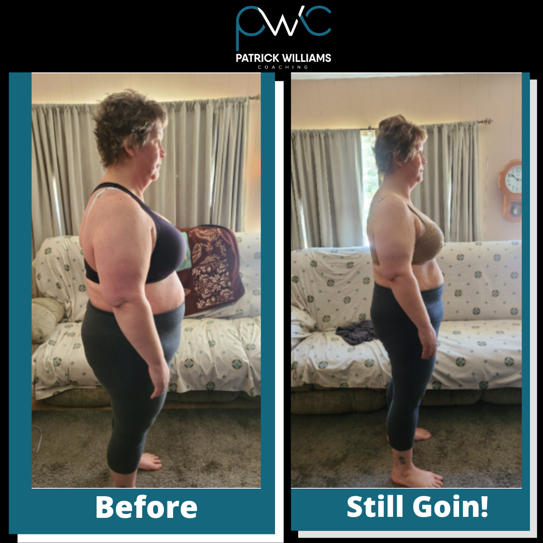 Ongoing side-profile fitness transformation with Patrick Williams Coaching